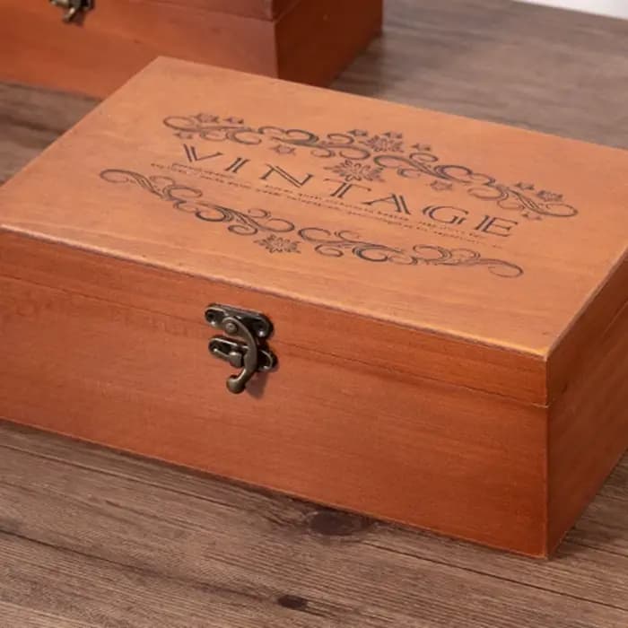 Boîte de rangement vintage en bois pour documents