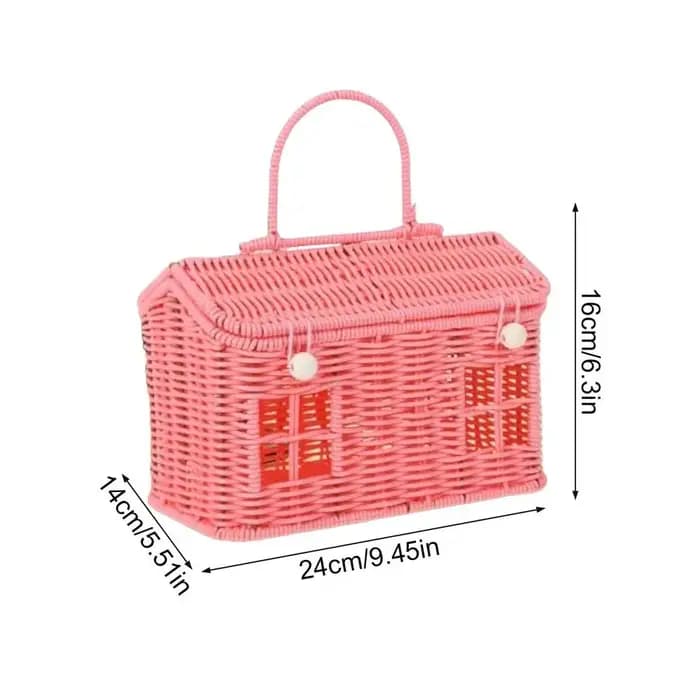 Panier en rotin en forme de maison avec couvercle, décoratif fait main Panier de rangement pliab