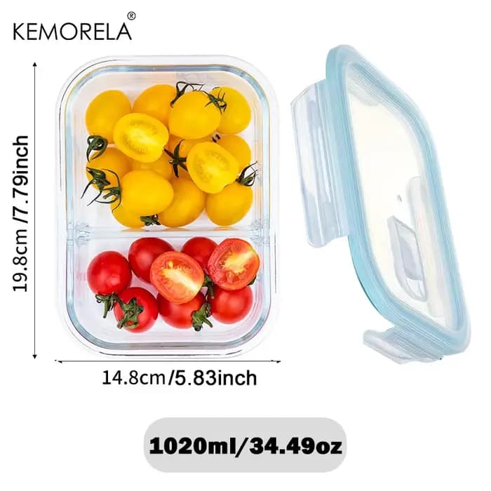 Boîte à lunch en verre à 2/3 compartiments avec couvercle à clipser