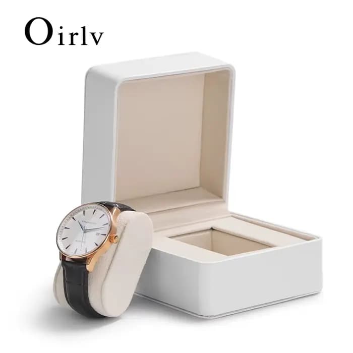 Oirlv Boîte de montre en cuir : extérieur premium avec doublure en daim – Mallette de rangement à fente unique pour montres (options de couleur noir/blanc)