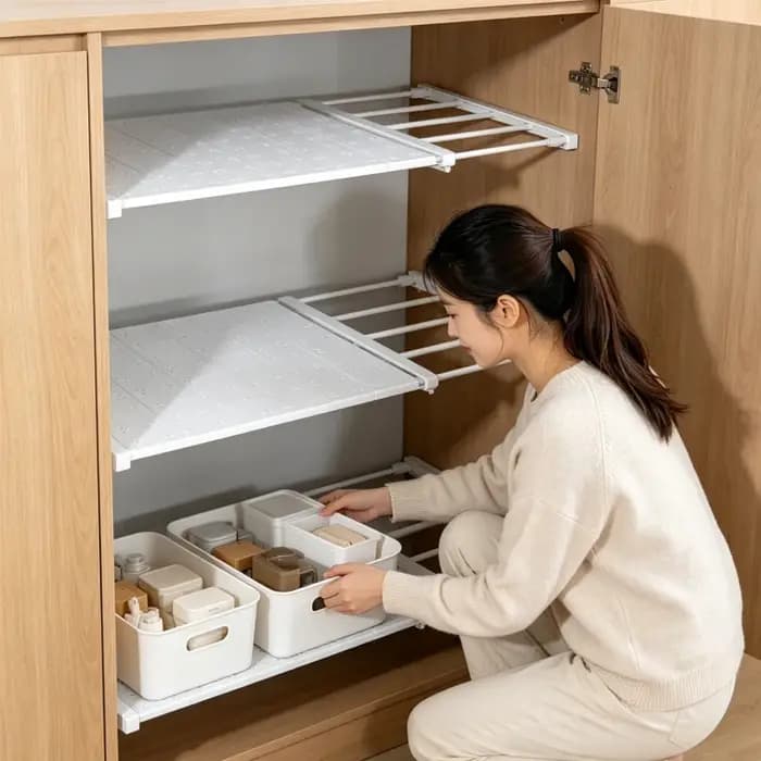 Diviseurs d'étagères pour dortoir, cuisine et salle de bain, blancs, extensibles, sans perçage, à niveaux rétractables, pour rangement de placard