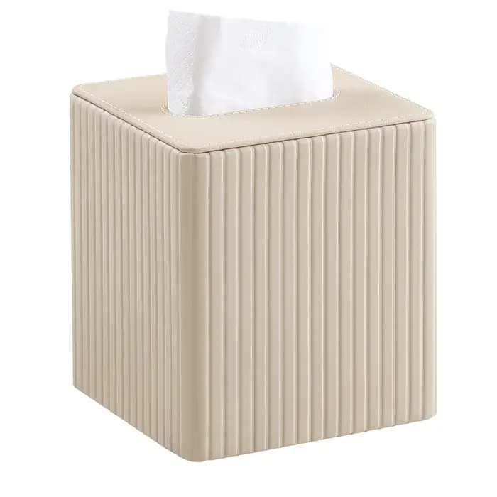 Boîte à mouchoirs carrée en cuir rayé | Porte-serviettes de luxe minimaliste | Distributeur de tissus pour hôtel et