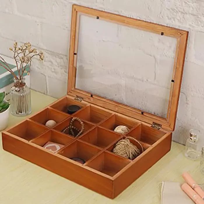Organisateur de sachets de thé à 12 compartiments, boîte en bois avec couvercle transparent pour la maison, la cuisine, le café, le garde-manger et les sachets de collations