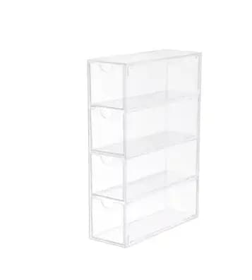 Boîte de rangement à tiroirs en plastique à 4 niveaux, transparente, anti-poussière, pour lunettes,