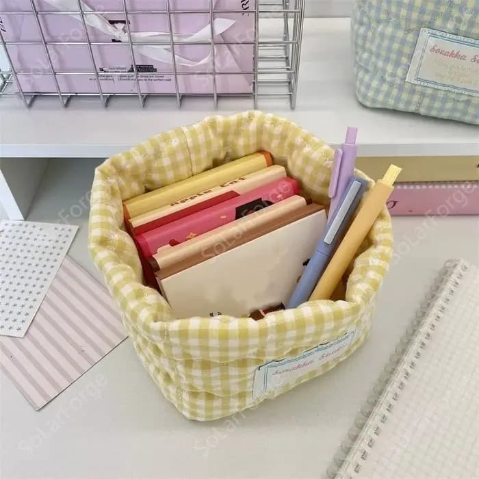 Panier de rangement en tissu à carreaux pour la maison