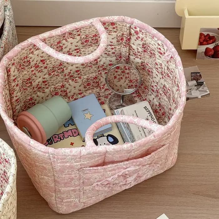Panier de rangement Airfriend vintage à motif floral avec poignée
