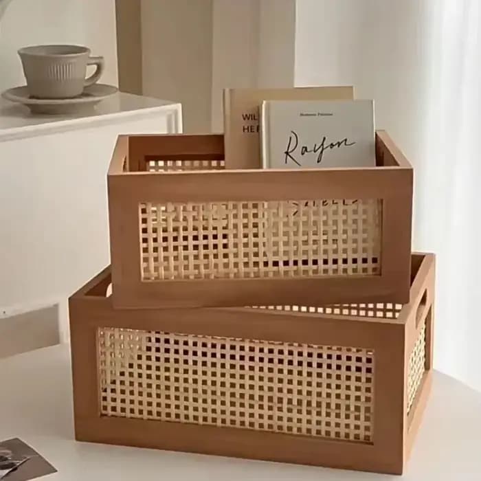 Boîte de rangement en rotin Vintage, livres, collations, fruits, organisateurs de cosmétiques, panie