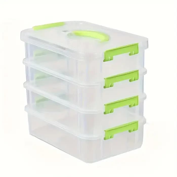 Boîte de rangement en plastique empilable à 4 niveaux avec poignée