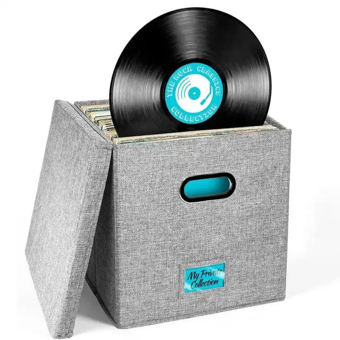 Boîte de rangement pour disques en vinyle avec couvercle