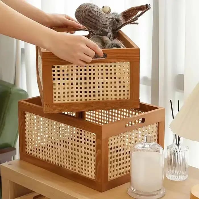 Boîte de rangement en rotin Vintage, livres, collations, fruits, organisateurs de cosmétiques, paniers tissés, organisateurs multifonctions pour le salon