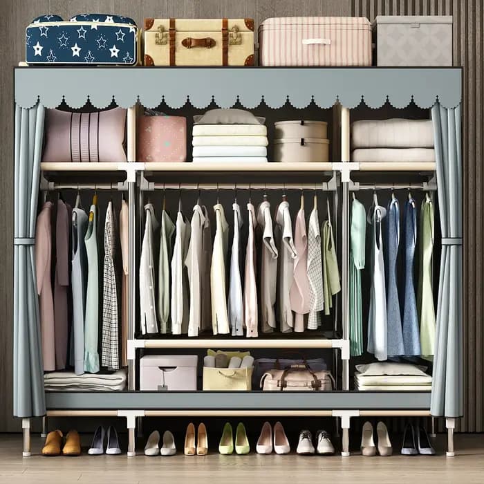 Rangement non tissé à double tige imperméable : armoire en tissu durable et minimaliste avec un large espace et une haute praticité