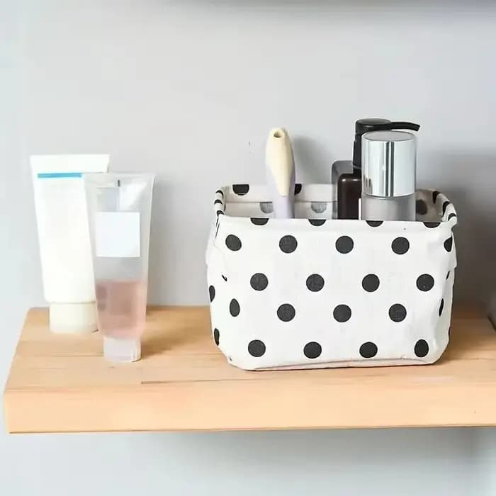 Boîte de rangement mignonne à pois noirs et blancs avec poignée