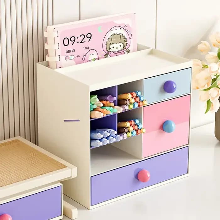 Boîte de rangement de Style tiroir de bureau, Style Dopamine Ins, bureau d'étudiant, Organization de papeterie, support de rangement empilable de grande capacité