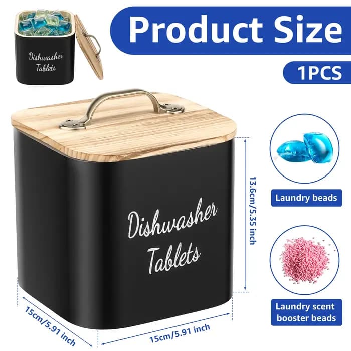 Boîte de rangement en bois pour capsules de lessive avec couvercle, support pour perles de lessive,