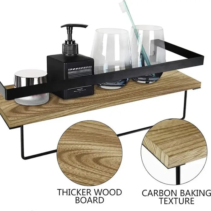 Accessoires de salle de bain et de cuisine : Étagère murale flottante en bois massif à fixer par perçage, pour rangement d'accessoires et matériel de rangement.