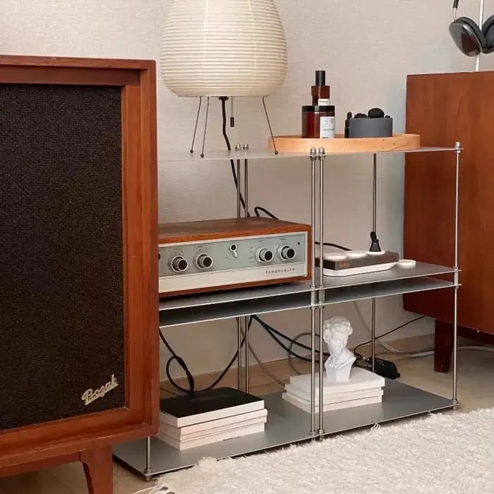 Étagère modulaire industrielle en acier inoxydable, présentoir multi-niveaux pour salon, organisateur de maison minimaliste, système de rangement en métal