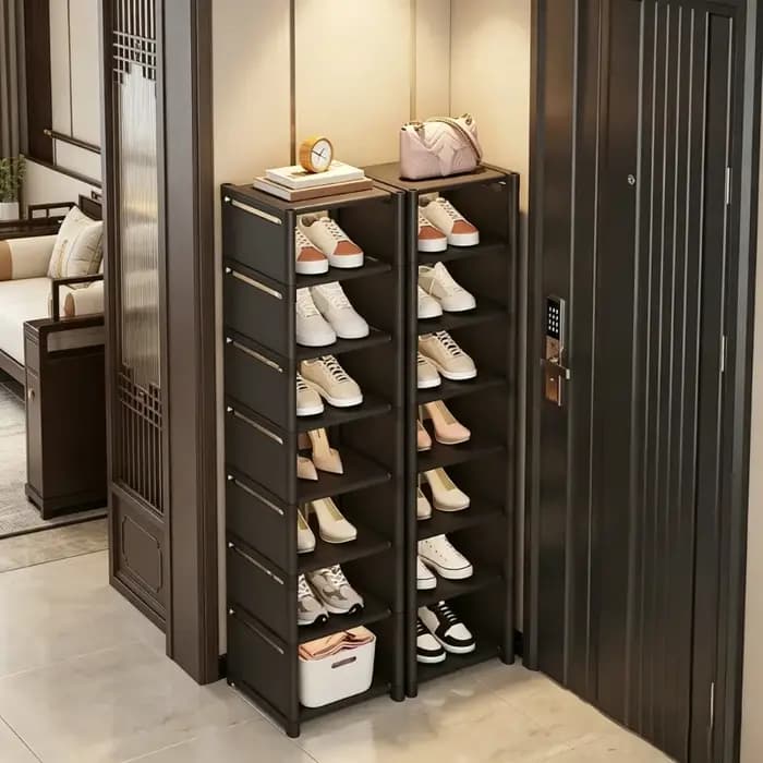 Étagère à chaussures empilable noire à 8 niveaux