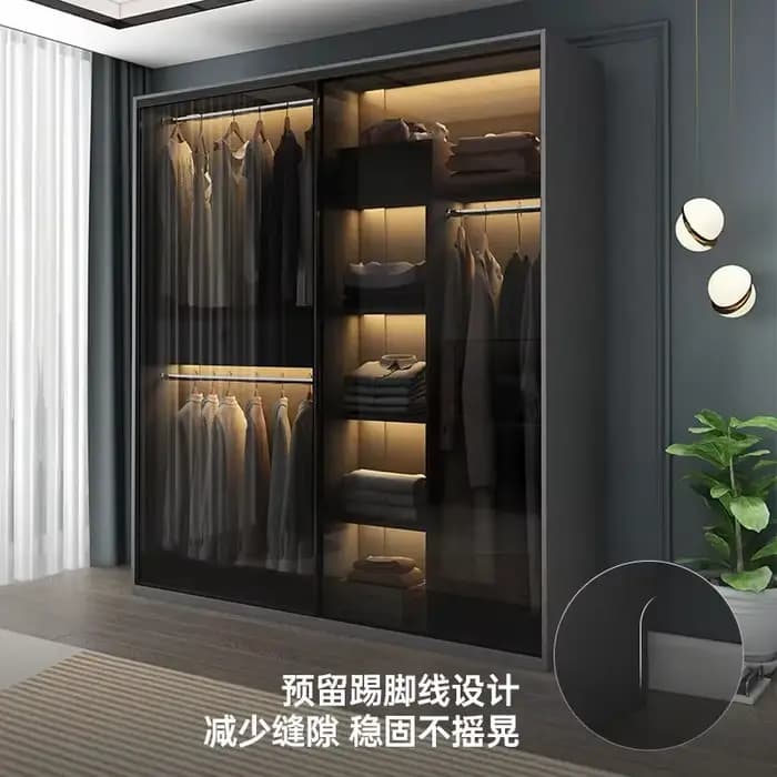 Armoire de chambre à coucher avec porte coulissante en verre