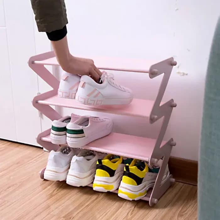 Étagère de rangement pour chaussures multicouche en forme de Z en acier inoxydable
