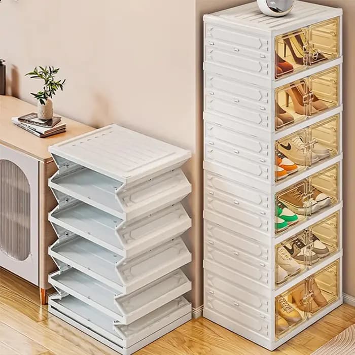 Meuble de rangement pliable transparent pour chaussures