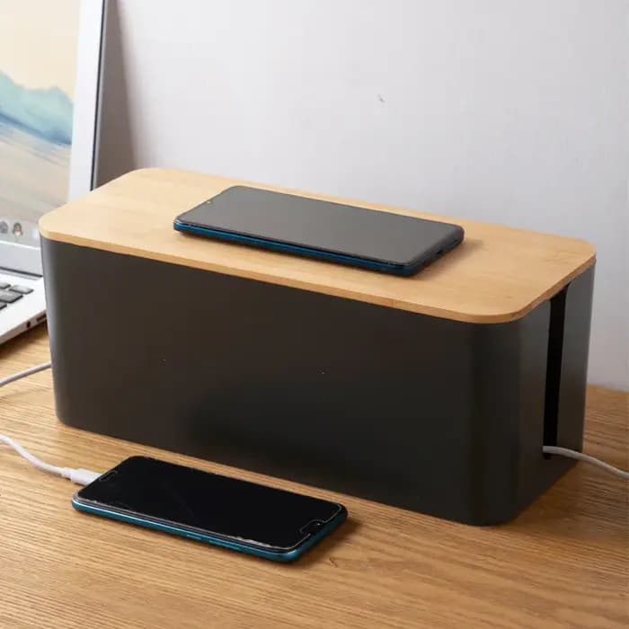 Socket Boîte De Rangement Antipoussière Haute Qualité Imitation Teck Couverture Câble Gestionnaire Ordinateur Hub Plug