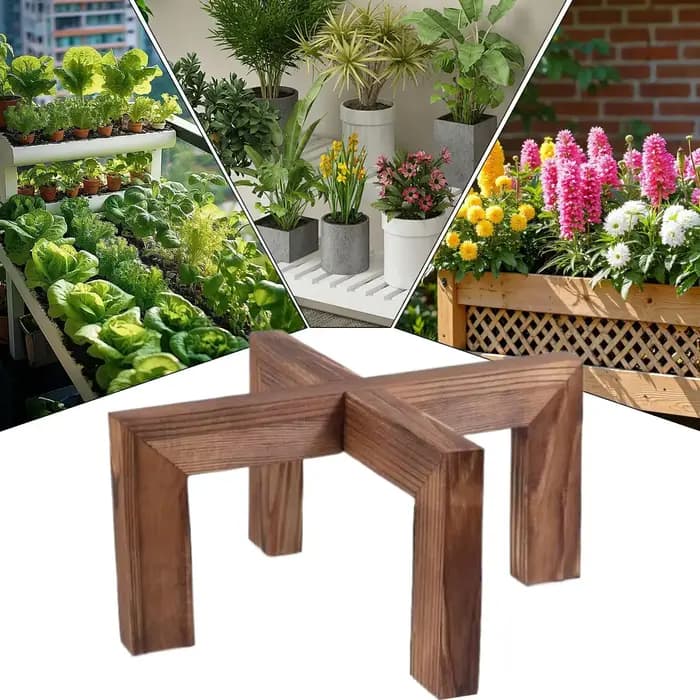 Support d'angle en bois pour plantes d'intérieur