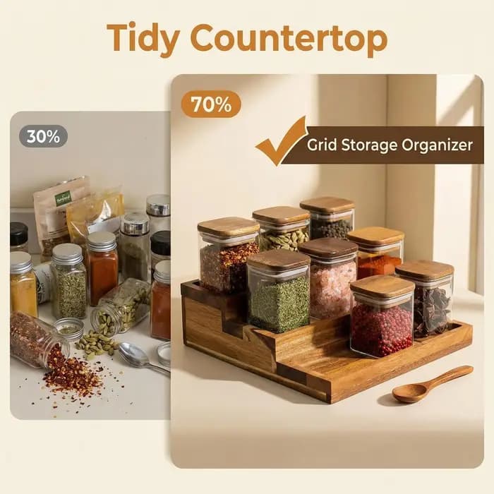 Étagère à Épices en Bois d'Acacia pour Comptoir - Plateau