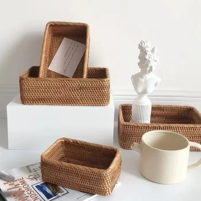 Paniers de rangement rectangulaires en rotin de 3 tailles