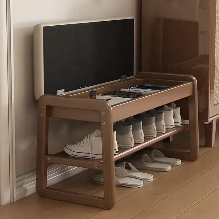 Tabouret d'échange de chaussures de rangement en bois massif
