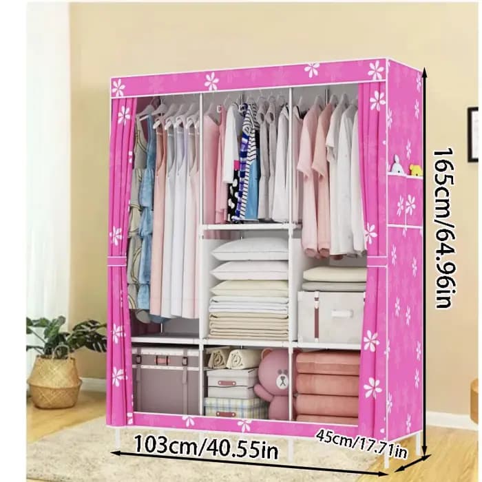 Armoire portable d'intérieur, modèle anti-poussière pour suspendre les vêtements, avec 2 barres de suspension et 7 étagères de rangement, un article indispensable pour l'organisation de la maison, peu