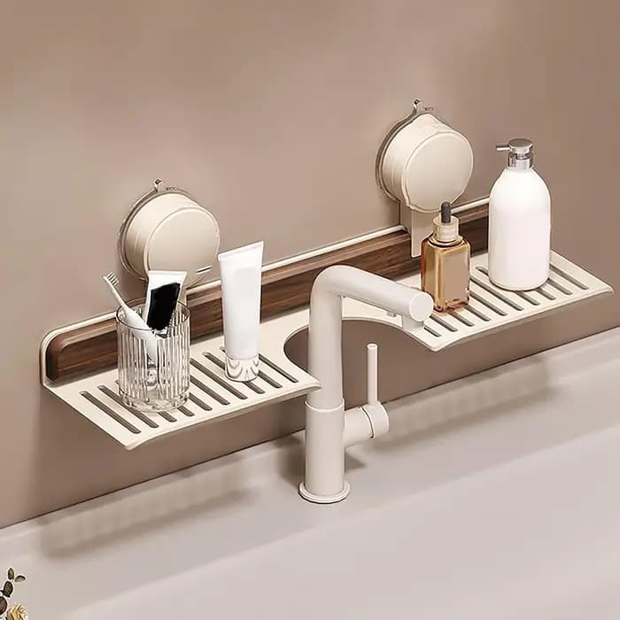 Étagère de salle de bain à ventouse en noyer
