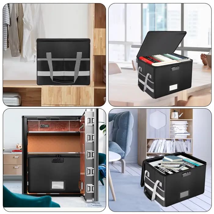 Boîte de rangement pliable imperméable et ignifuge, grande capacité, verrouillable, pour documents importants