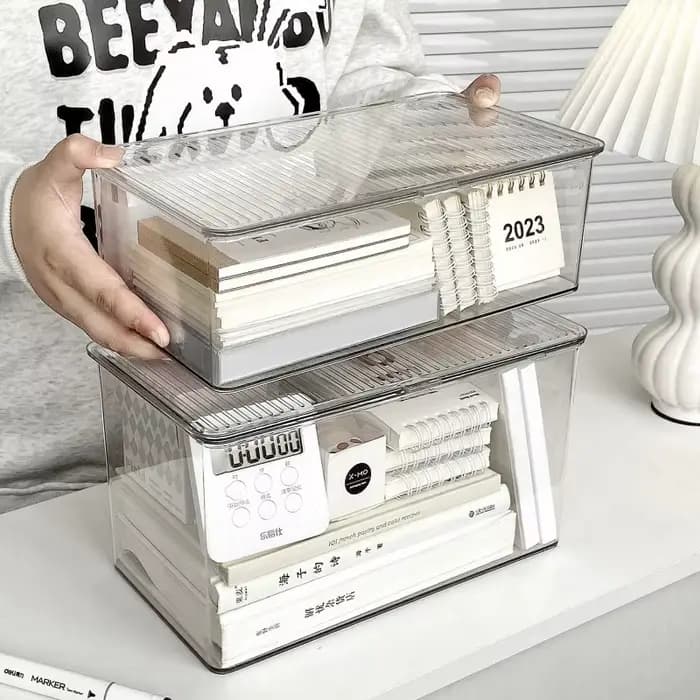 Boîte de rangement de bureau de grande capacité avec couvercle