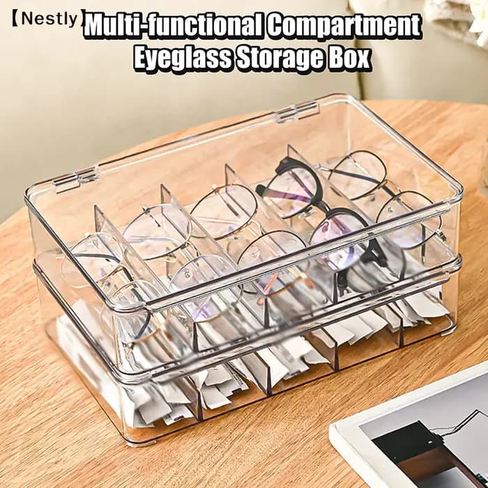 Boîte de rangement multifonctionnelle transparente pour lunettes
