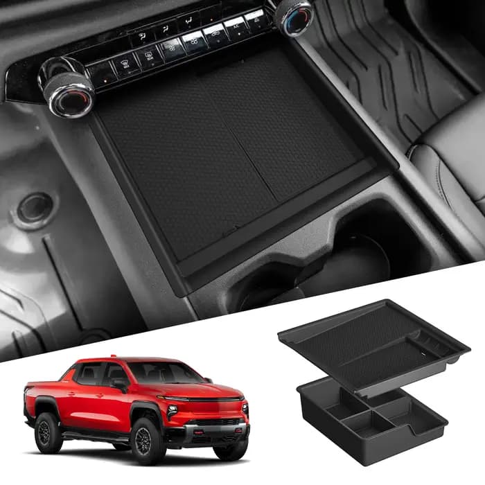 SMABEE pour Chevy Silverado EV 2024-2026 Center Console Boîte De Rangement Plateau Double-couche Organisateur Intérieur Accessoires ABS 2PCS