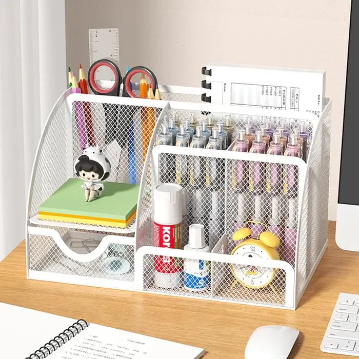 Porte-stylo en maille et organisateur de fournitures de bureau avec 7 compartiments