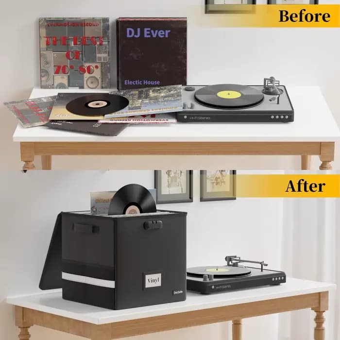 Boîte de rangement pour disques vinyles avec serrure