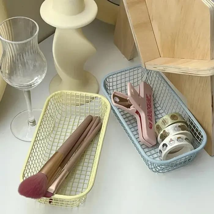 Panier de rangement de bureau INS, panier organisateur d'articles divers en métal, étui pour cartes photo, papeterie de bureau, fournitures pour la maison, support de tri de maquillage