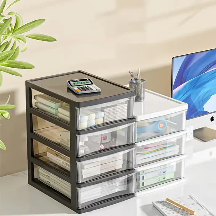 Boîte de rangement de bureau transparente avec tiroir