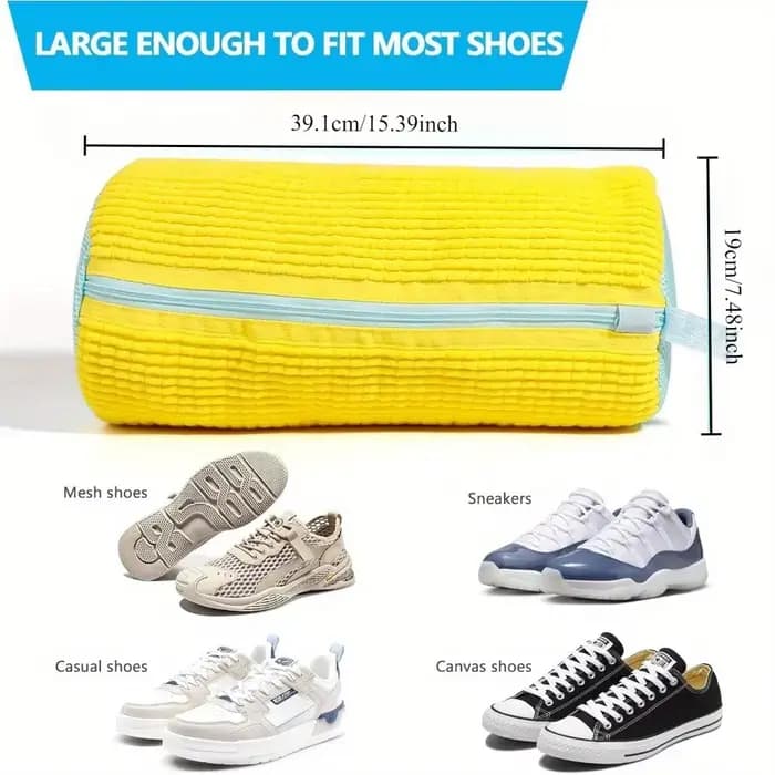 Sac de Machine à laver les chaussures Durable pour tous les Types de chaussures-jaune avec fermeture éclair bleue