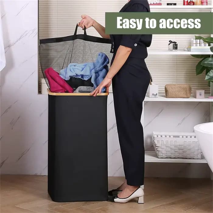 Panier à linge sale avec couvercle et sac intérieur, panier à linge de 100 litres, panier à linge pl