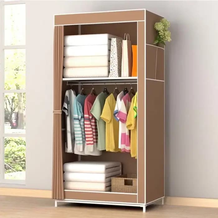 Armoire simple Armoire anti-poussière pour dortoir d'étudiants Armoire pliante en tissu anti-poussière squelette en métal Supermarché de commerce extérieur
