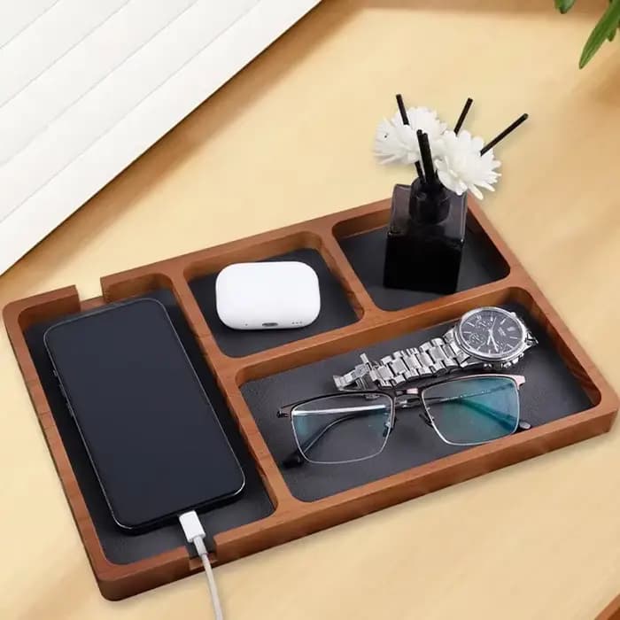 Boîte de rangement de bureau en bois avec grille