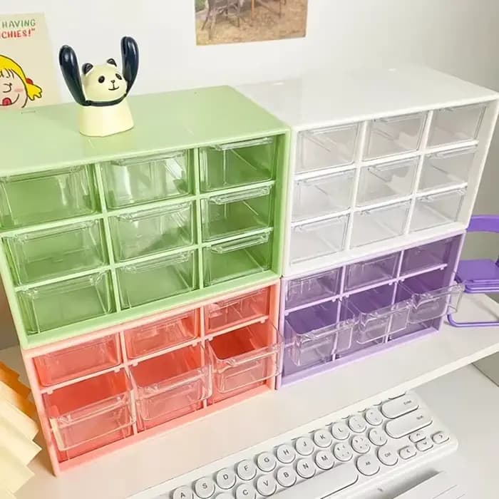 Boîte de rangement transparente à 9 compartiments avec tiroirs