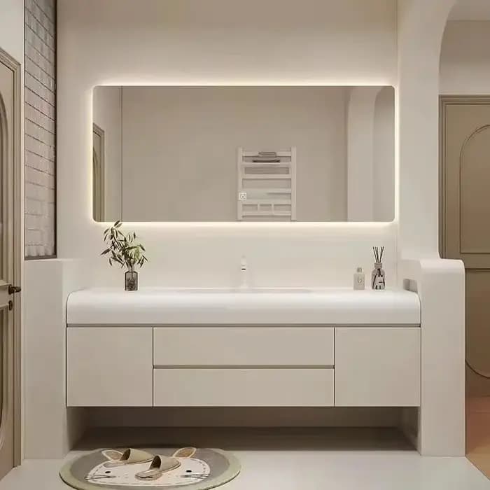 HOCabinet-Lavabo intégré en roche blanche simple