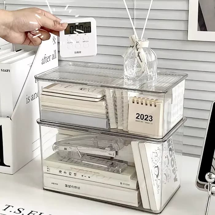 Boîte de rangement de bureau de grande capacité avec couvercle