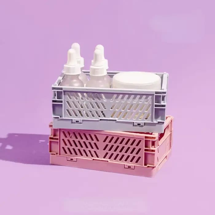 Caisse de rangement pliable en plastique, panier pliable, empilable, mignon, maquillage, bijoux, jou