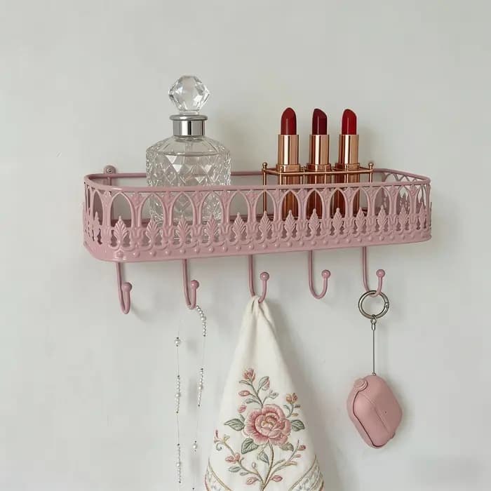 Étagère murale vintage en métal avec 5 crochets