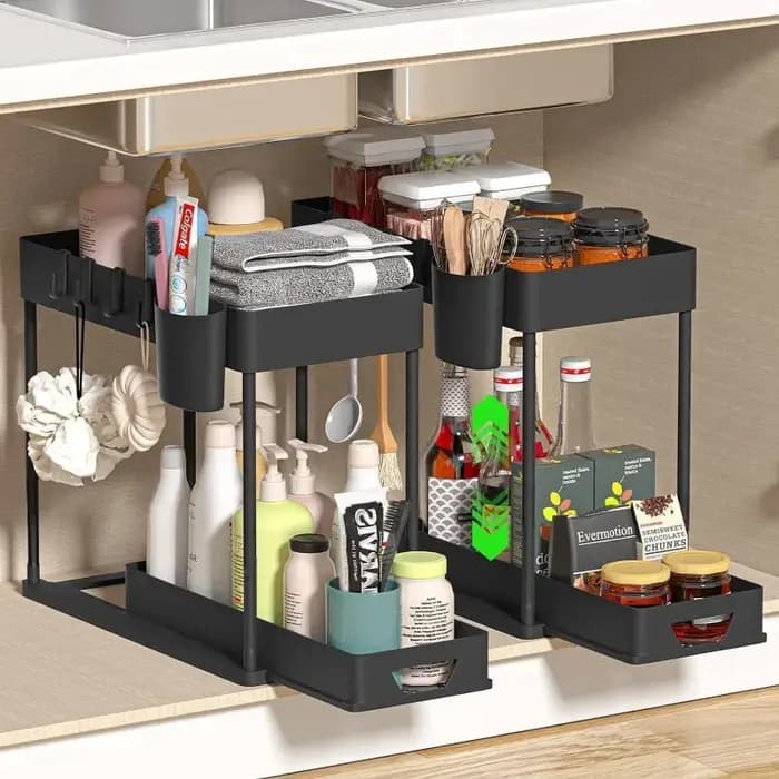 Organisateur d'évier de cuisine multifonction à 2 niveaux