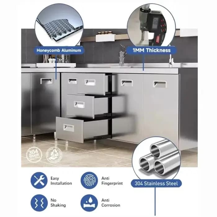 Cuisine extérieure sur mesure avec barbecue, armoire de cuisine moderne en acier inoxydable SUS304 imperméable avec évier, pour usage extérieur